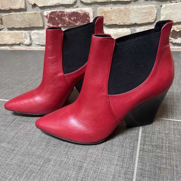Pour la victoire red leather Allena high heel chelsea ankle boots booties 8 nib - Picture 2 of 9